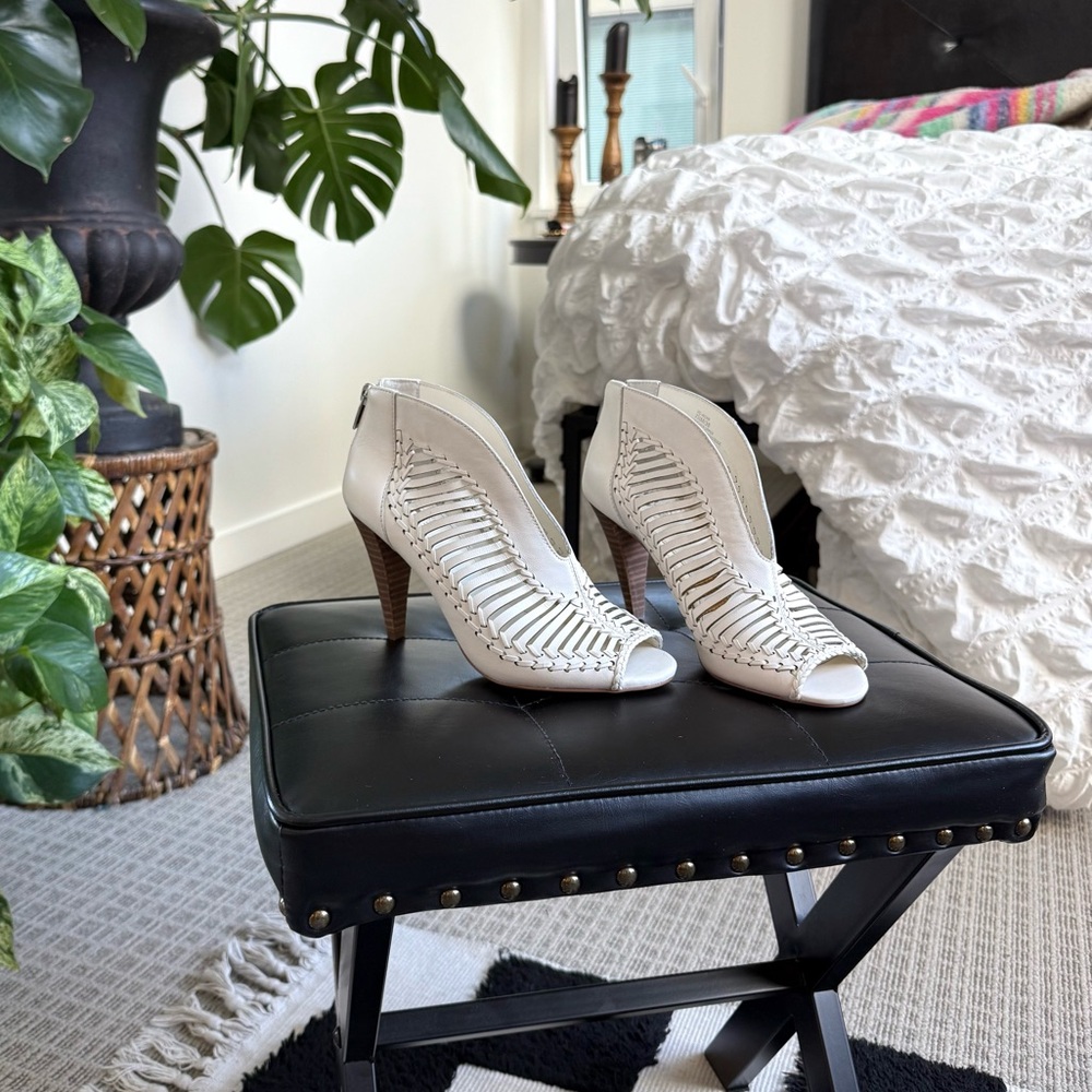 Vince Camuto Cream Zip-Back Heels